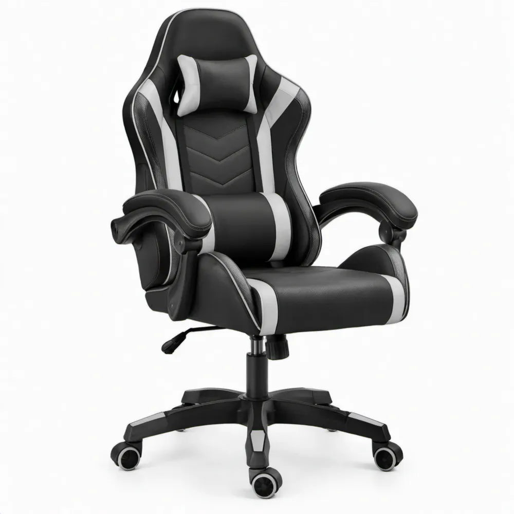 Verstelbare gamingstoel van PU-kunstleer Zwart/Wit 66 x 70 x 118-128 cm