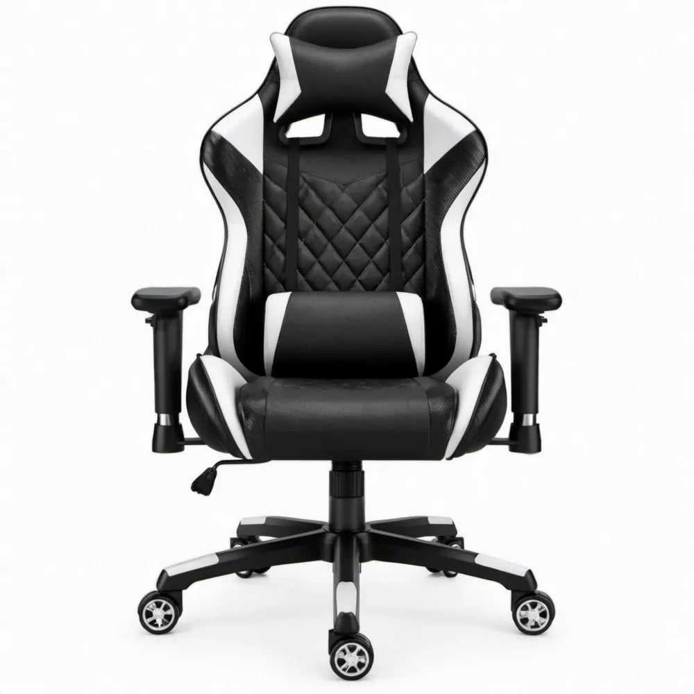 Verstelbare gamingstoel 68 x 68 x 123-133 cm zwart/wit van PU-kunstleer