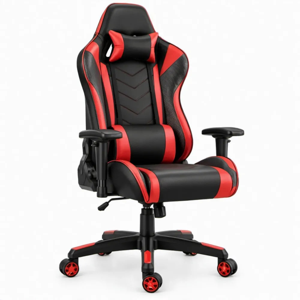 Draaibare gamingstoel met verstelbare armleuningen, zwart/rood, 66 x 70 x 124-134 cm