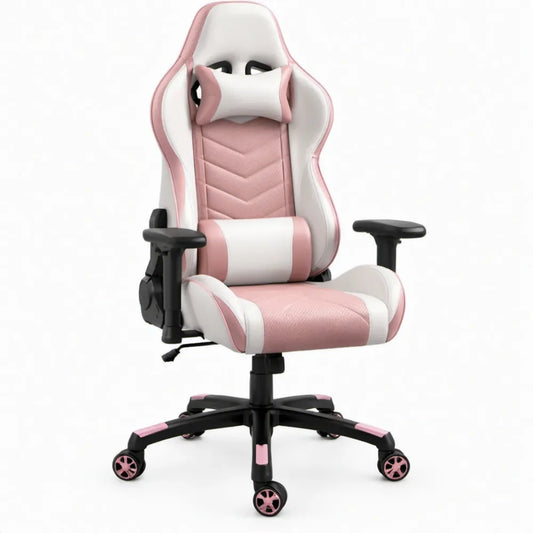 Ergonomisch verstelbaar roze-wit ontwerp van PU-kunstleer, 125-135 x 68 x 68 cm
