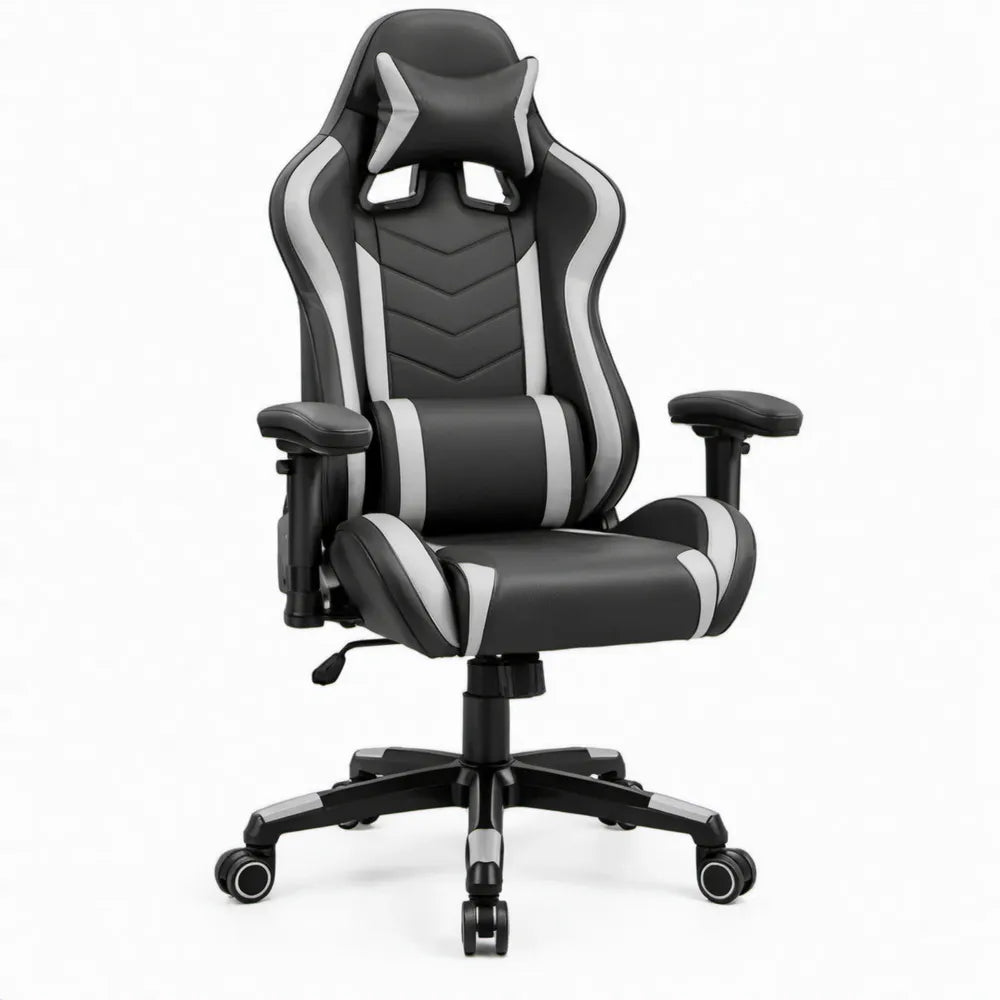Verstelbare gamingstoel van zwart-wit PU-kunstleer, 68 x 68 x 123-133 cm