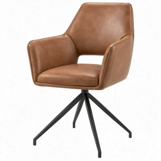 Draaibare loungestoel met armleuningen 61 x 63 x 85 cm Cognac PU-kunstleer en zwart staal