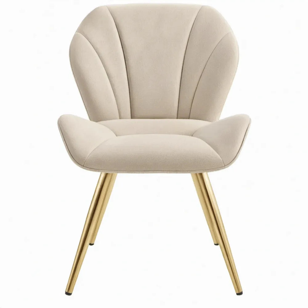 Beige fluwelen loungestoel met goudkleurige stalen poten, 68 x 73 x 92 cm