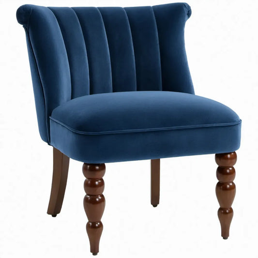 Fluwelen fauteuil 66 x 73 x 85 cm donkerblauw met donkerbruine rubberhouten poten