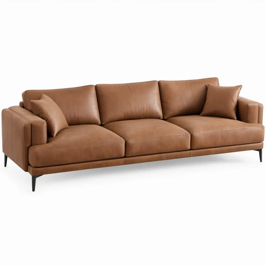 3-zitsbank 240 x 95 x 85 cm van cognackleurig PU-kunstleer met zwarte stalen poten