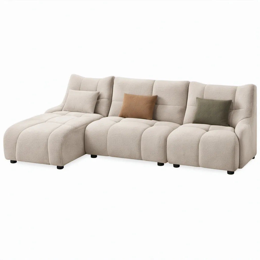 Modulaire hoekbank met linker chaise longue 290 x 160 x 85 cm crème bouclé