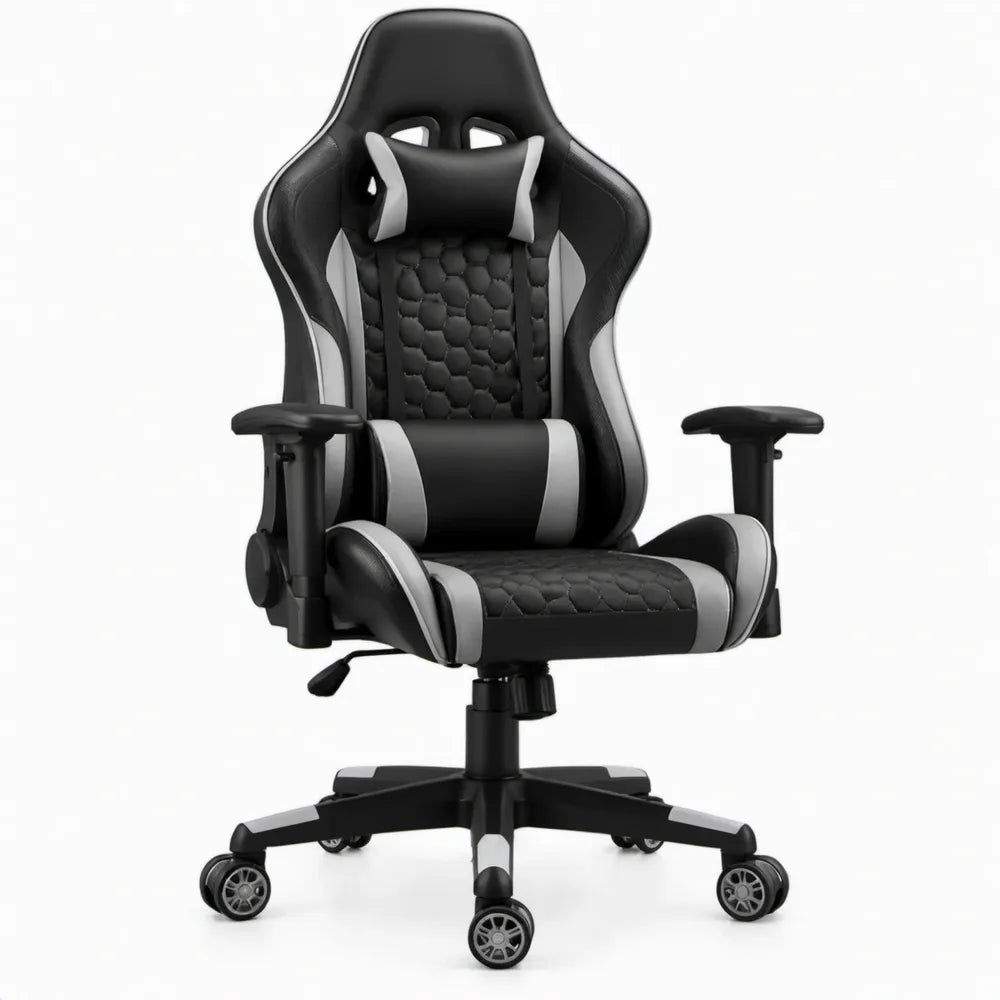 Verstelbare gamingstoel van PU-kunstleer zwart/grijs 65 x 65 x 128-138 cm