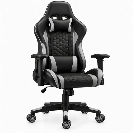 Verstelbare gamingstoel van PU-kunstleer zwart/grijs 65 x 65 x 128-138 cm