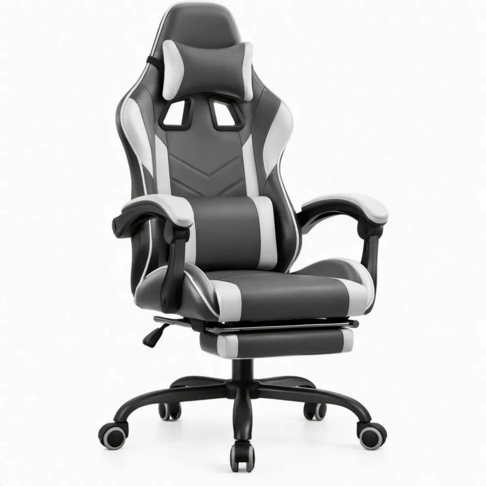 Gamingstoel met PU-kunstleer, zwart/wit, 68 x 70 x 124-134 cm
