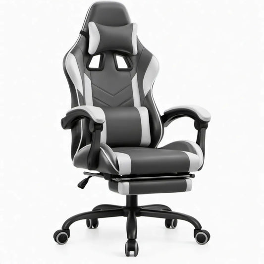 Gamingstoel met PU-kunstleer, zwart/wit, 68 x 70 x 124-134 cm