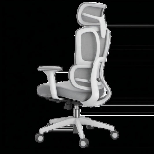 Ergonomische bureaustoel wit/grijs met hoofdsteun en verstelbare armleuningen, 65 x 65 x 115-135 cm