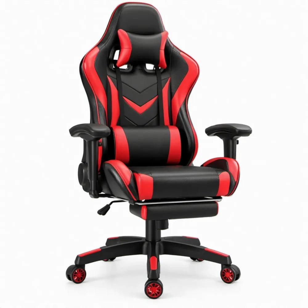 Gamingstoel met uitschuifbare voetensteun, zwart/rood, 65 x 65 x 120-130 cm