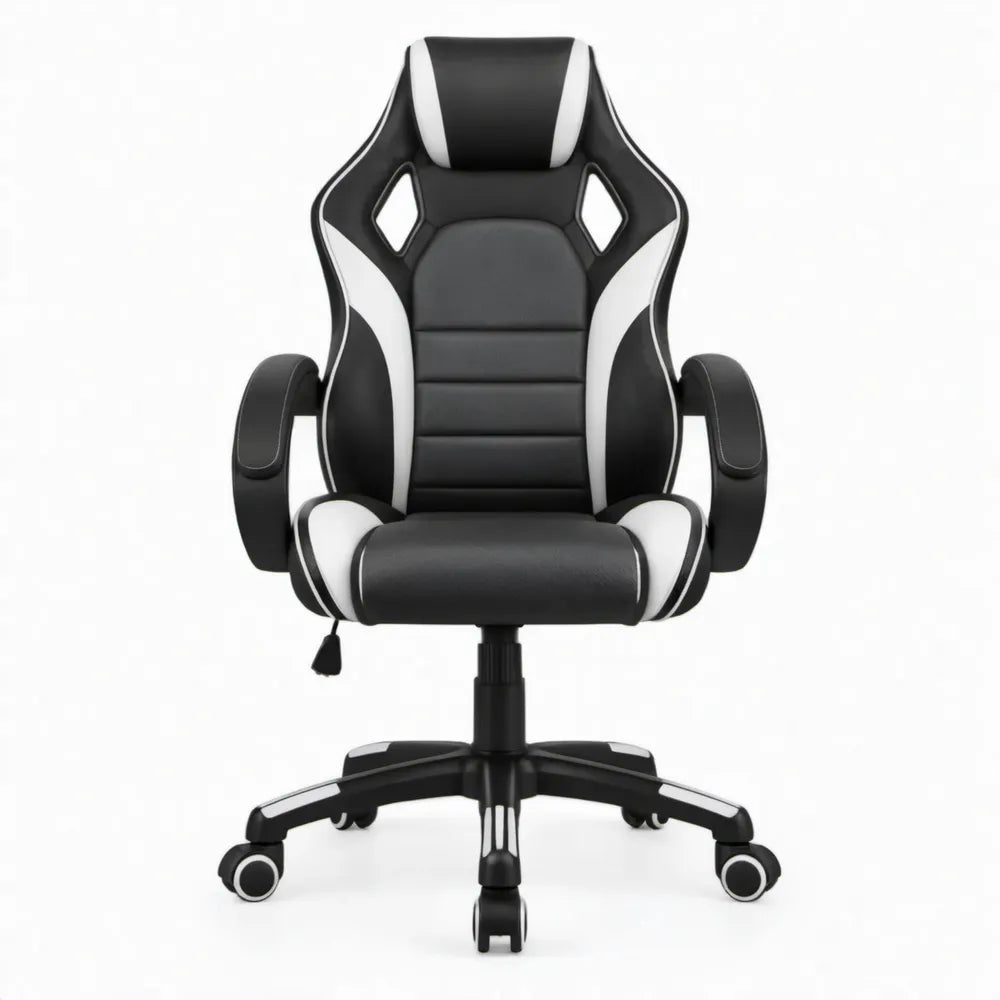 Verstelbare gamingstoel van PU-kunstleer in zwart en wit, 65 x 65 x 112-122 cm