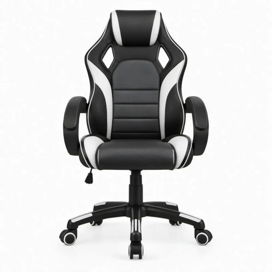 Verstelbare gamingstoel van PU-kunstleer in zwart en wit, 65 x 65 x 112-122 cm