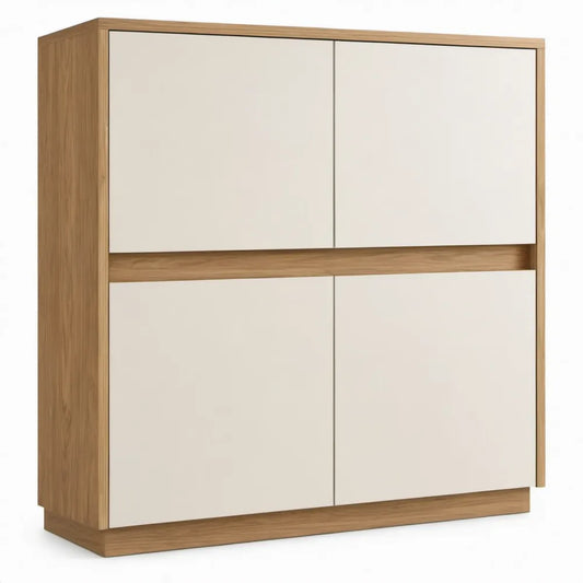 Opbergkast met 4 deuren, 120 x 40 x 150 cm, gebroken wit en eikenkleurig