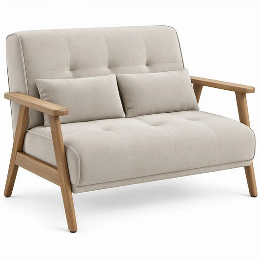 2-zitsbank 128 x 76 x 88 cm crème met naturel rubberhouten frame