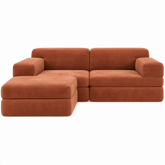 3-delige modulaire hoekbank met chaise longue links, 280 x 170 x 78 cm, roestbruin
