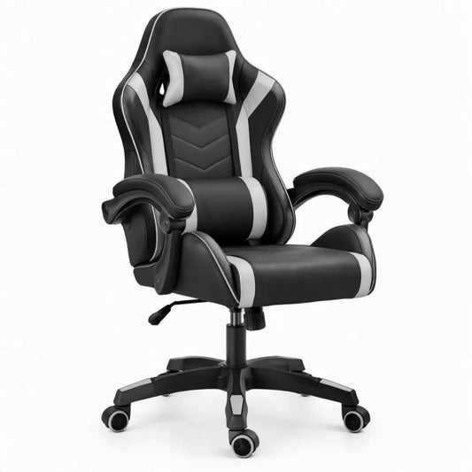 Verstelbare gamingstoel van PU-kunstleer Zwart/Wit 66 x 70 x 118-128 cm