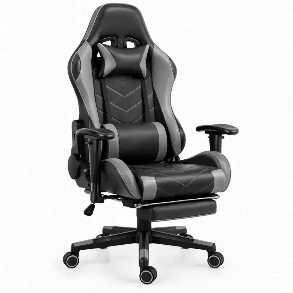 Verstelbare gamingstoel met uitschuifbare voetsteun, zwart/grijs, 66 x 70 x 125-135 cm